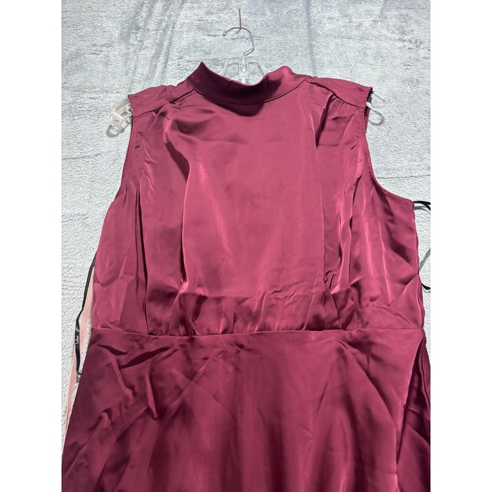 Lulus Burgundy Satin High Neck Draped Maxi Dress Size XL Sleeveless Side Slit - Picture 4 of 13